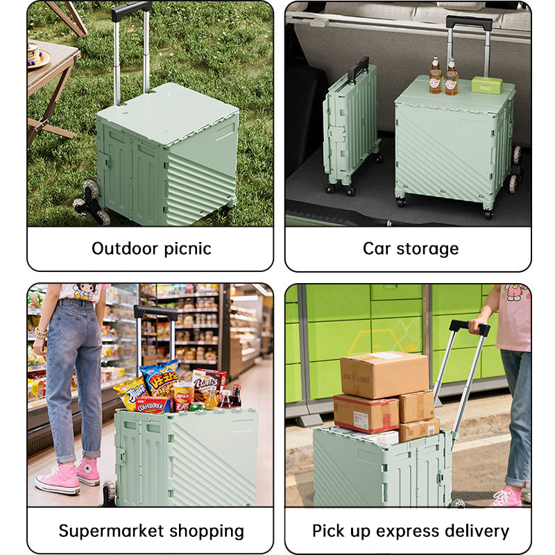 Folding Utility Cart with Lid – Rolling Storage Wagon