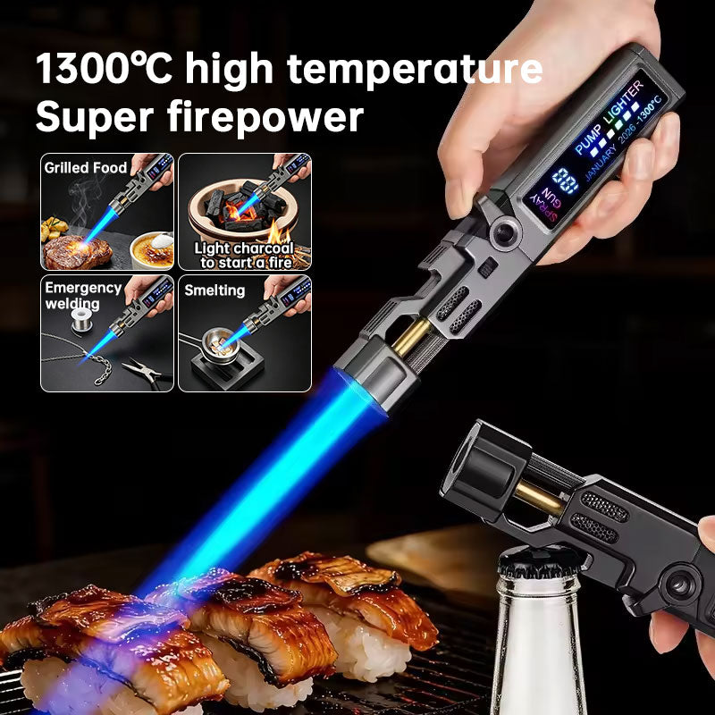 Windproof Torch Lighter with LED Display & Bottle Opener