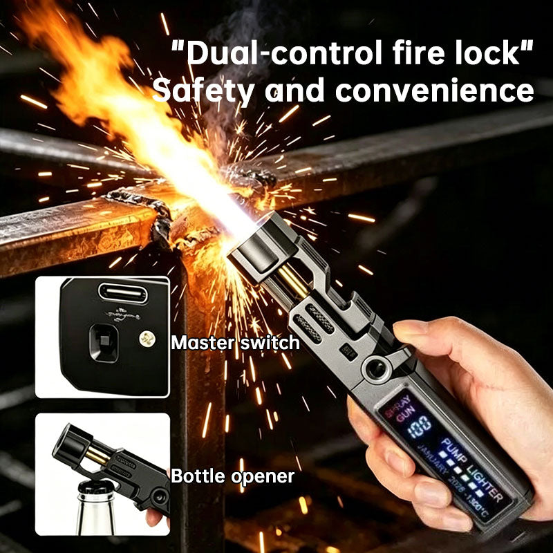 Windproof Torch Lighter with LED Display & Bottle Opener