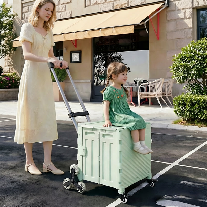 Folding Utility Cart with Lid – Rolling Storage Wagon