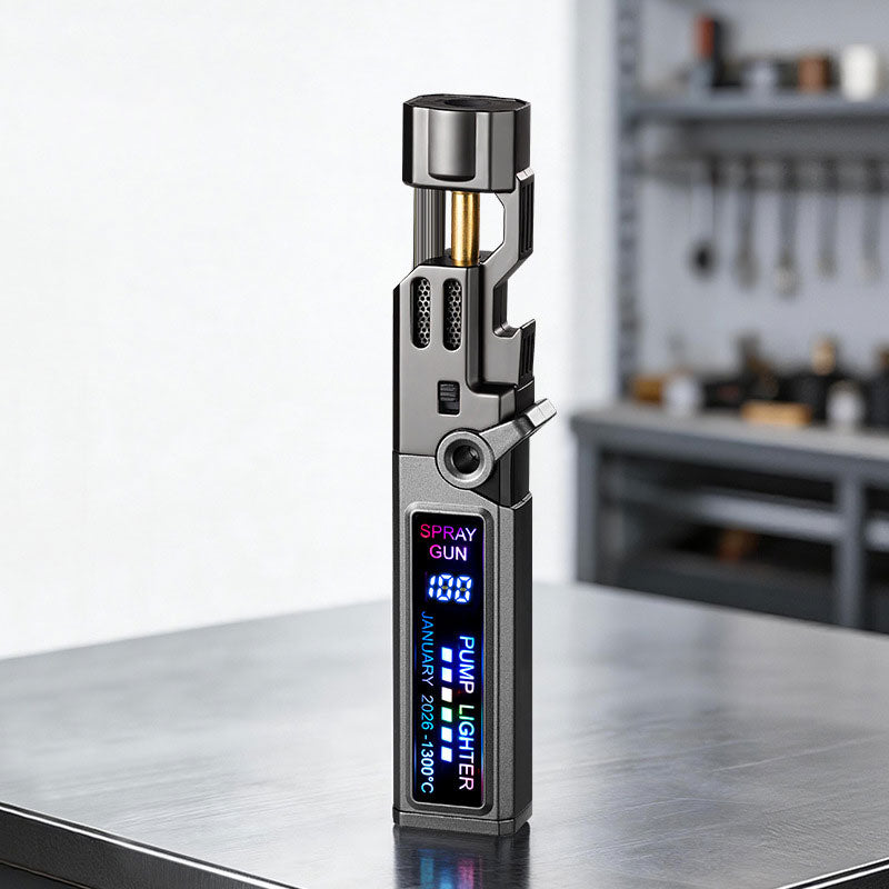 Windproof Torch Lighter with LED Display & Bottle Opener