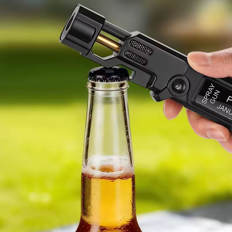Windproof Torch Lighter with LED Display & Bottle Opener